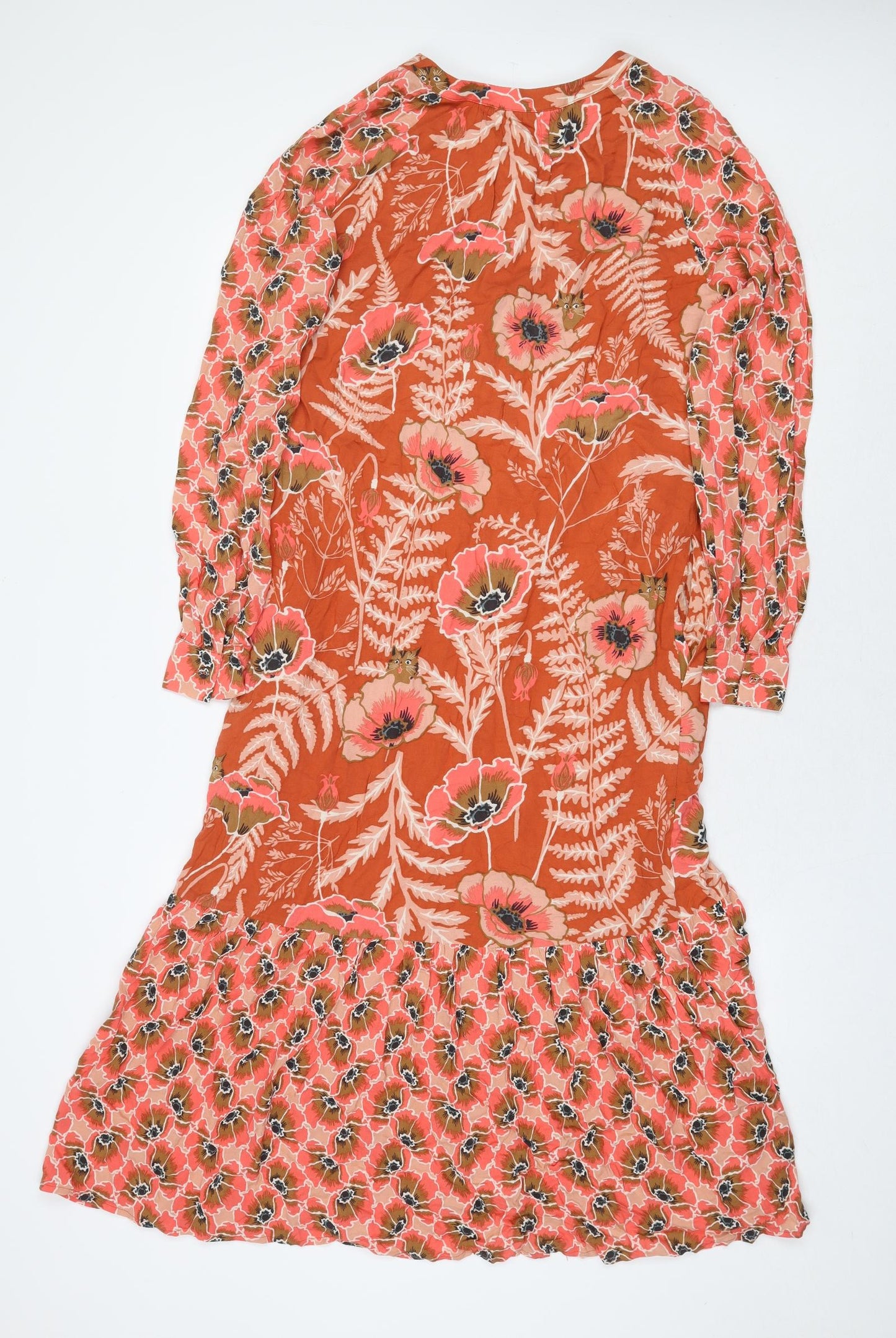 White Stuff Womens Orange Floral Cotton Maxi Size 8 Boat Neck Button