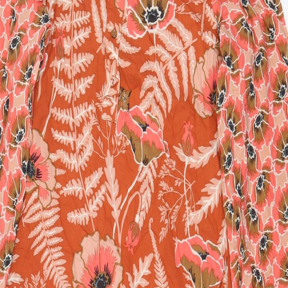 White Stuff Womens Orange Floral Cotton Maxi Size 8 Boat Neck Button