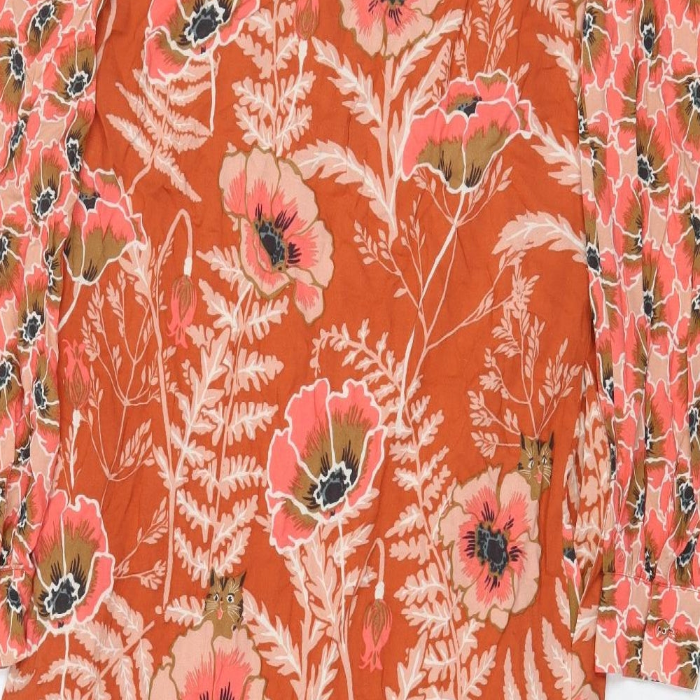 White Stuff Womens Orange Floral Cotton Maxi Size 8 Boat Neck Button