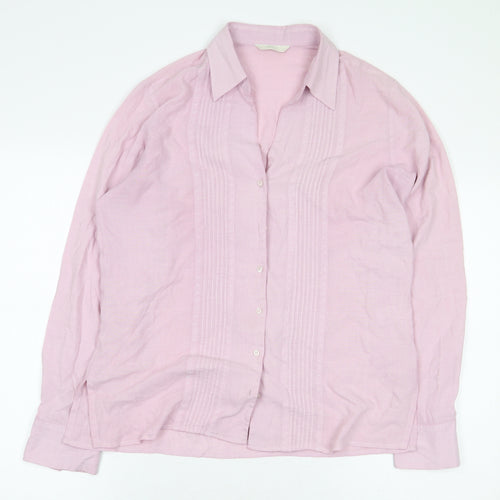Marks and Spencer Womens Pink Viscose Basic Button-Up Size 12 V-Neck