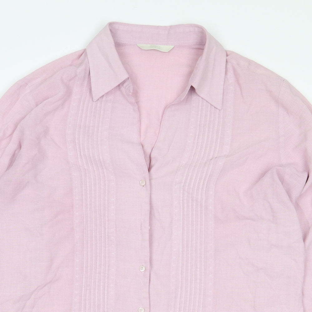 Marks and Spencer Womens Pink Viscose Basic Button-Up Size 12 V-Neck