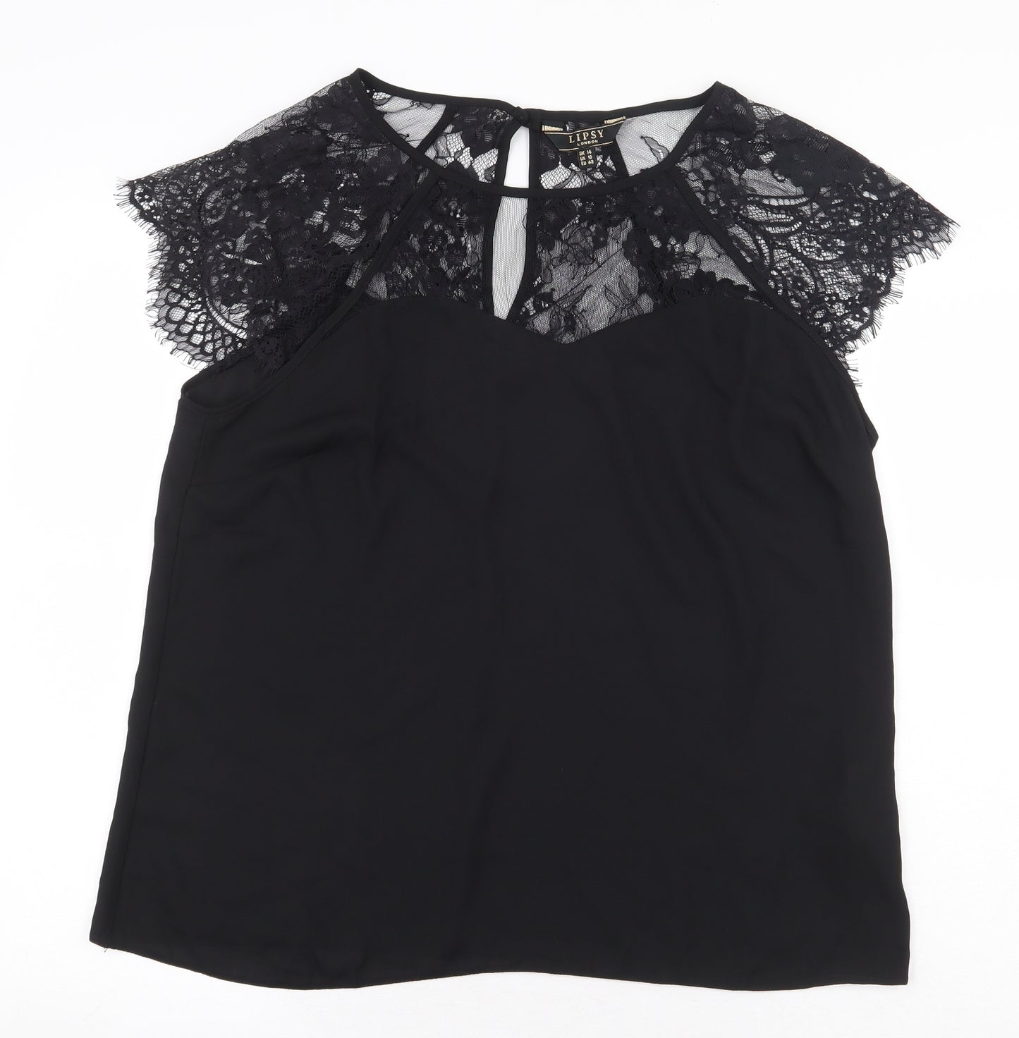 Lipsy London Womens Black Polyester Basic T-Shirt Size 14 Boat Neck