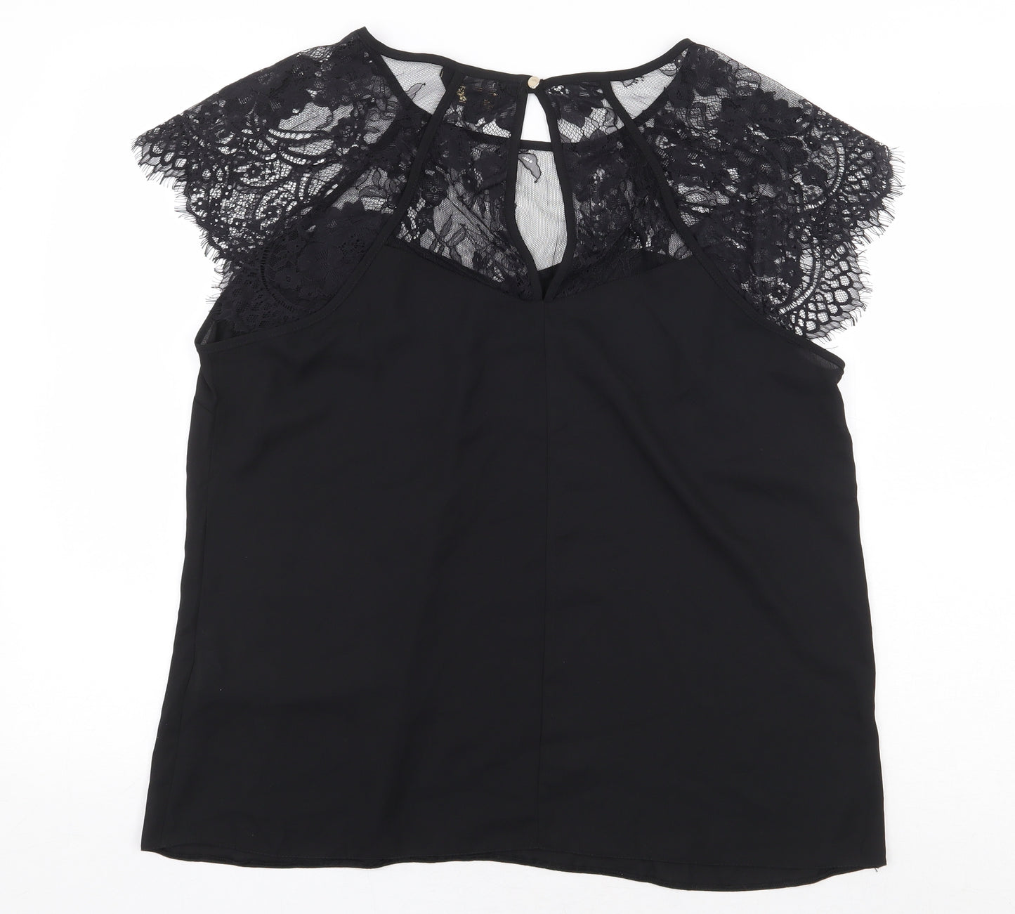 Lipsy London Womens Black Polyester Basic T-Shirt Size 14 Boat Neck