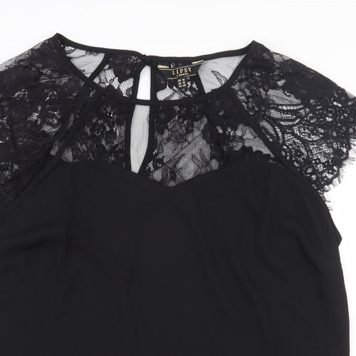 Lipsy London Womens Black Polyester Basic T-Shirt Size 14 Boat Neck