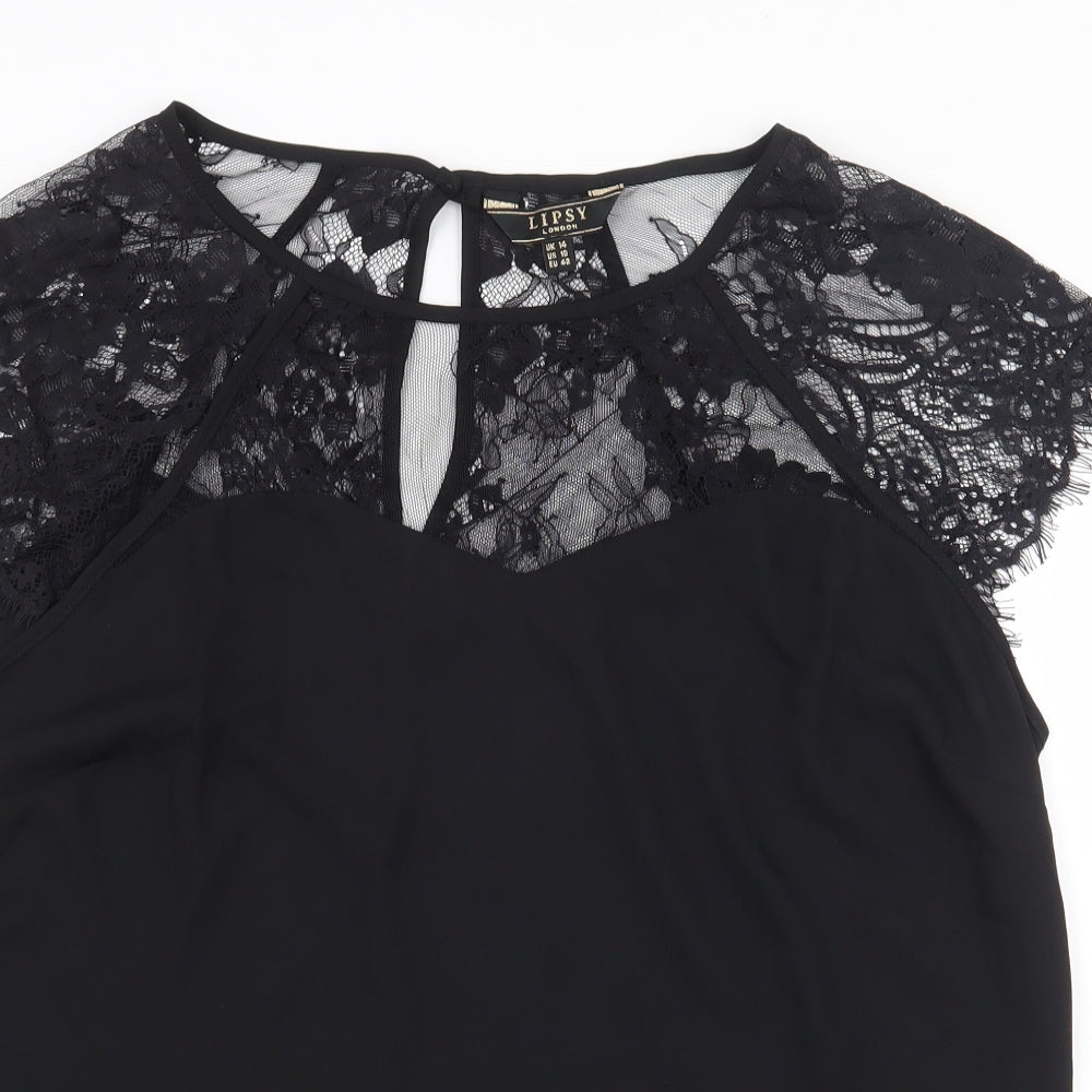 Lipsy London Womens Black Polyester Basic T-Shirt Size 14 Boat Neck