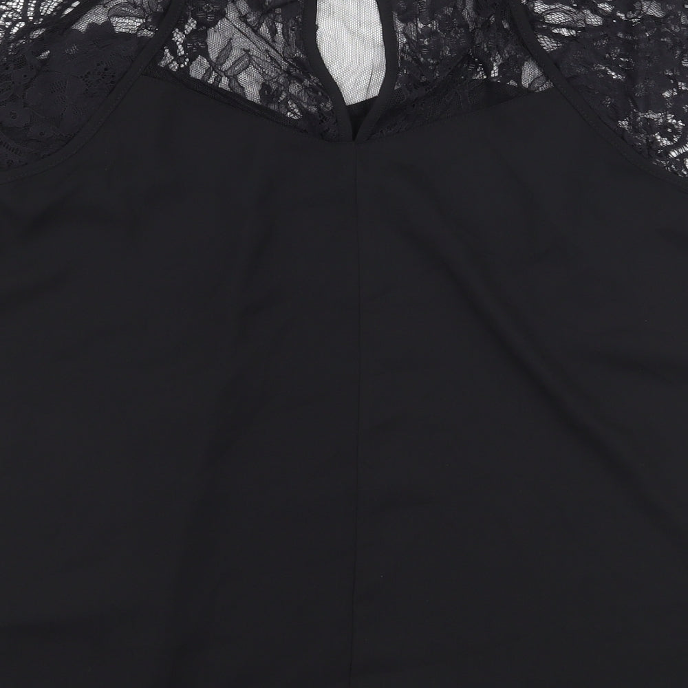 Lipsy London Womens Black Polyester Basic T-Shirt Size 14 Boat Neck