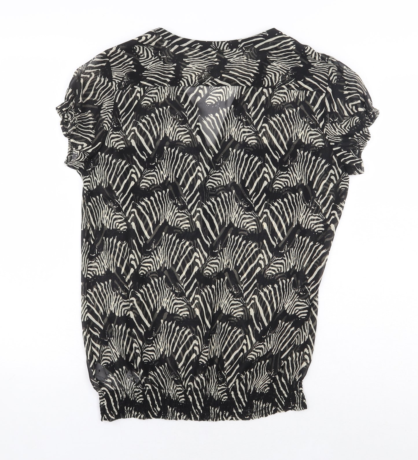 Marks and Spencer Womens Black Animal Print Polyester Basic Blouse Size 10 V-Neck - Zebra Print