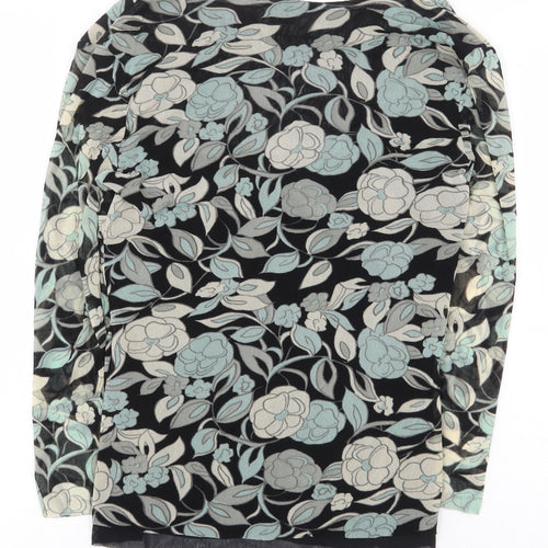 Preworn Womens Green Floral Nylon Basic Blouse Size M V-Neck