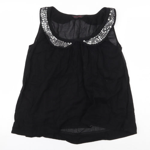 Miss Selfridge Womens Black 100% Cotton Basic Blouse Size 10 Scoop Neck