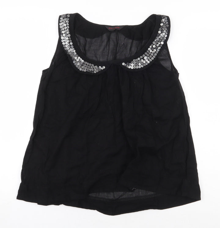 Miss Selfridge Womens Black 100% Cotton Basic Blouse Size 10 Scoop Neck