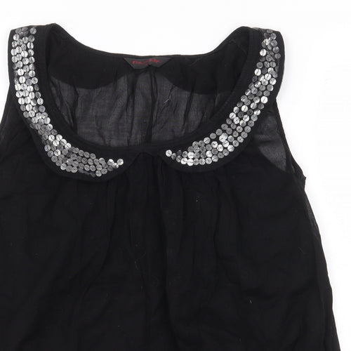 Miss Selfridge Womens Black 100% Cotton Basic Blouse Size 10 Scoop Neck