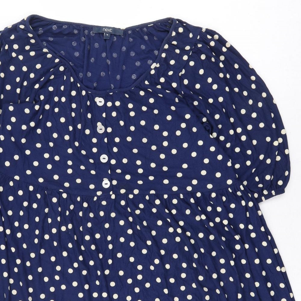 NEXT Womens Blue Polka Dot Viscose A-Line Size 16 Boat Neck Pullover
