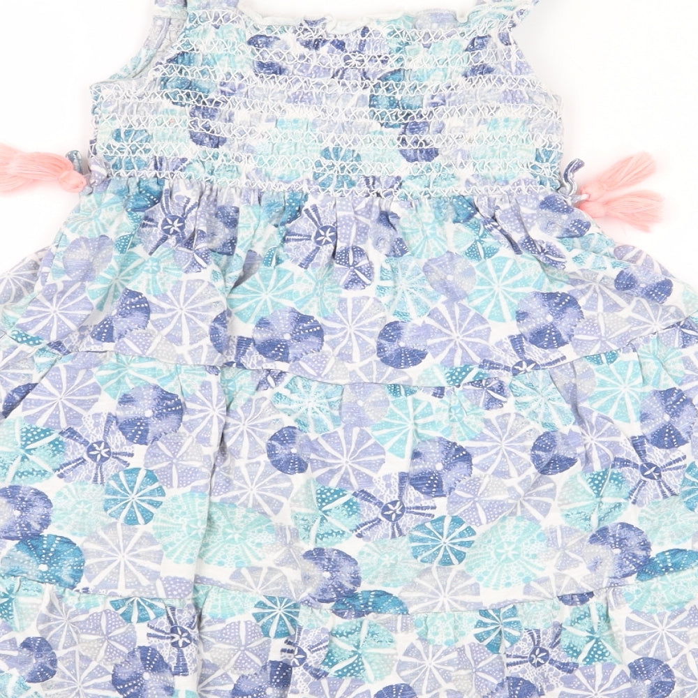 Mantaray Girls Blue Geometric 100% Cashmere A-Line Size 4-5 Years Off the Shoulder Pullover