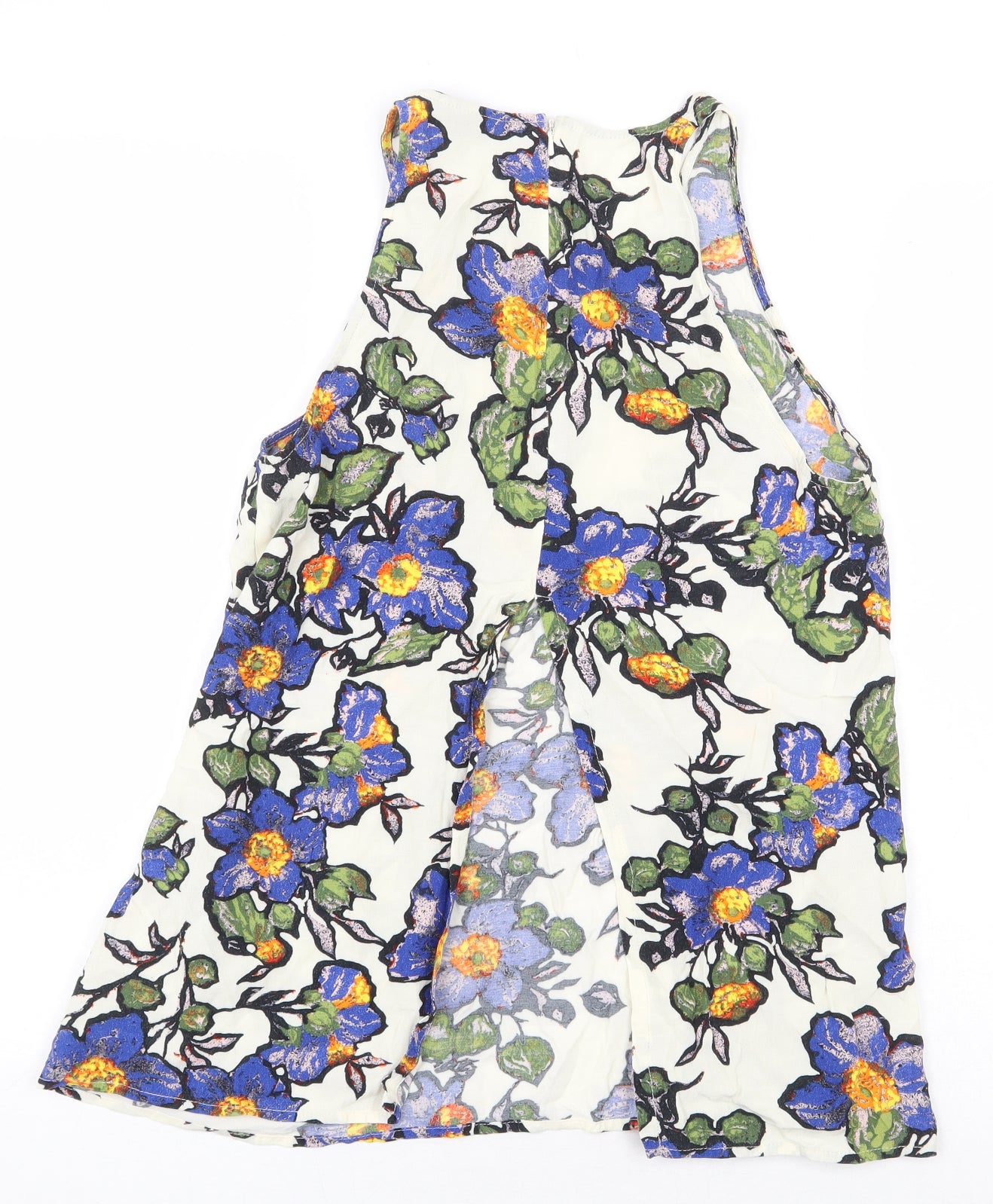 Topshop Womens White Floral Viscose Basic Blouse Size 8 Boat Neck - Back Slit