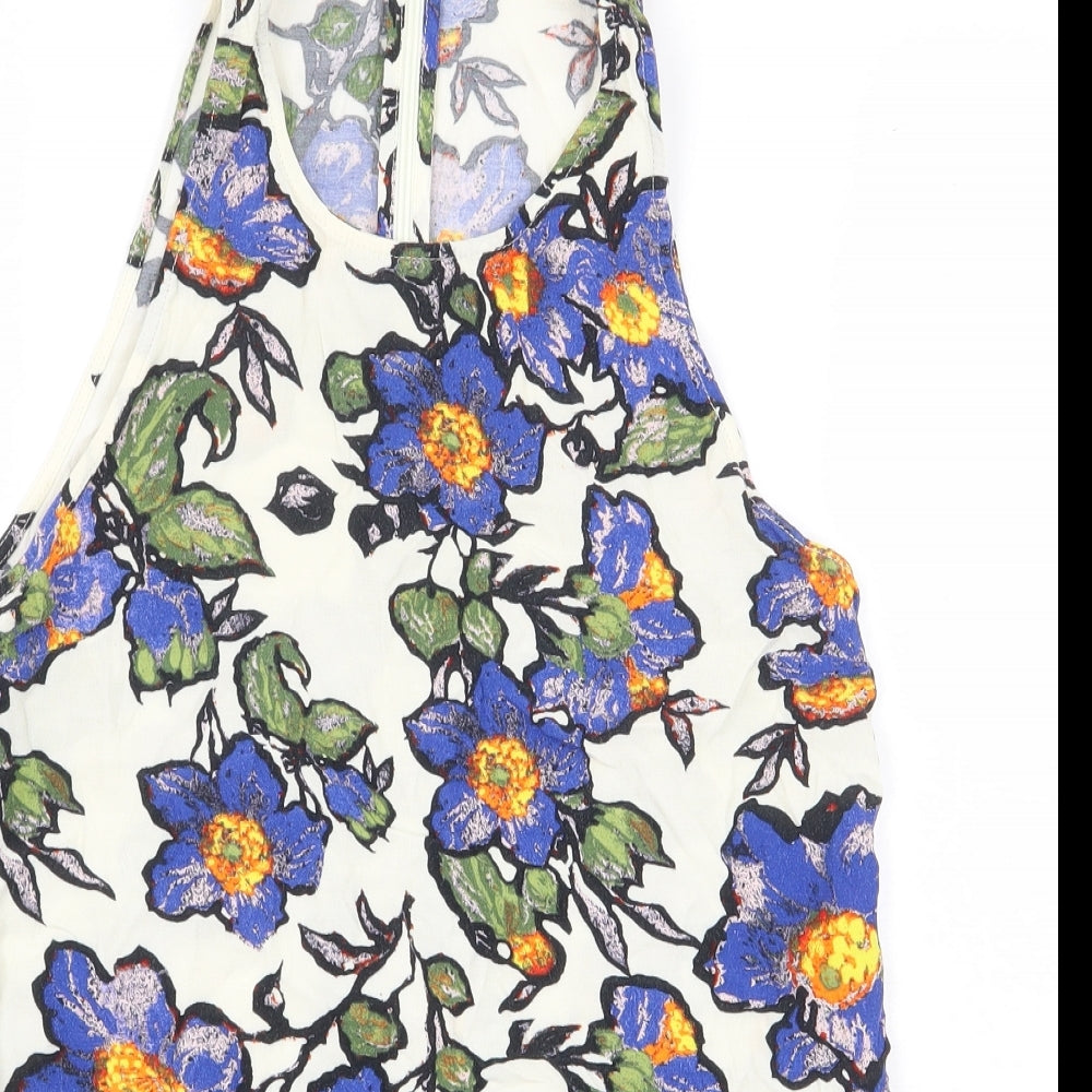 Topshop Womens White Floral Viscose Basic Blouse Size 8 Boat Neck - Back Slit
