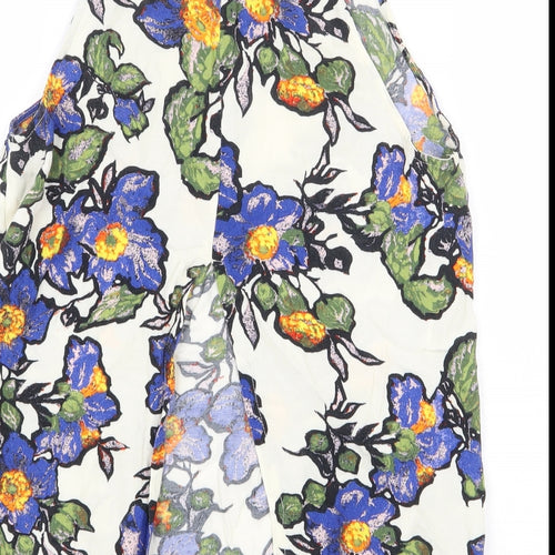 Topshop Womens White Floral Viscose Basic Blouse Size 8 Boat Neck - Back Slit