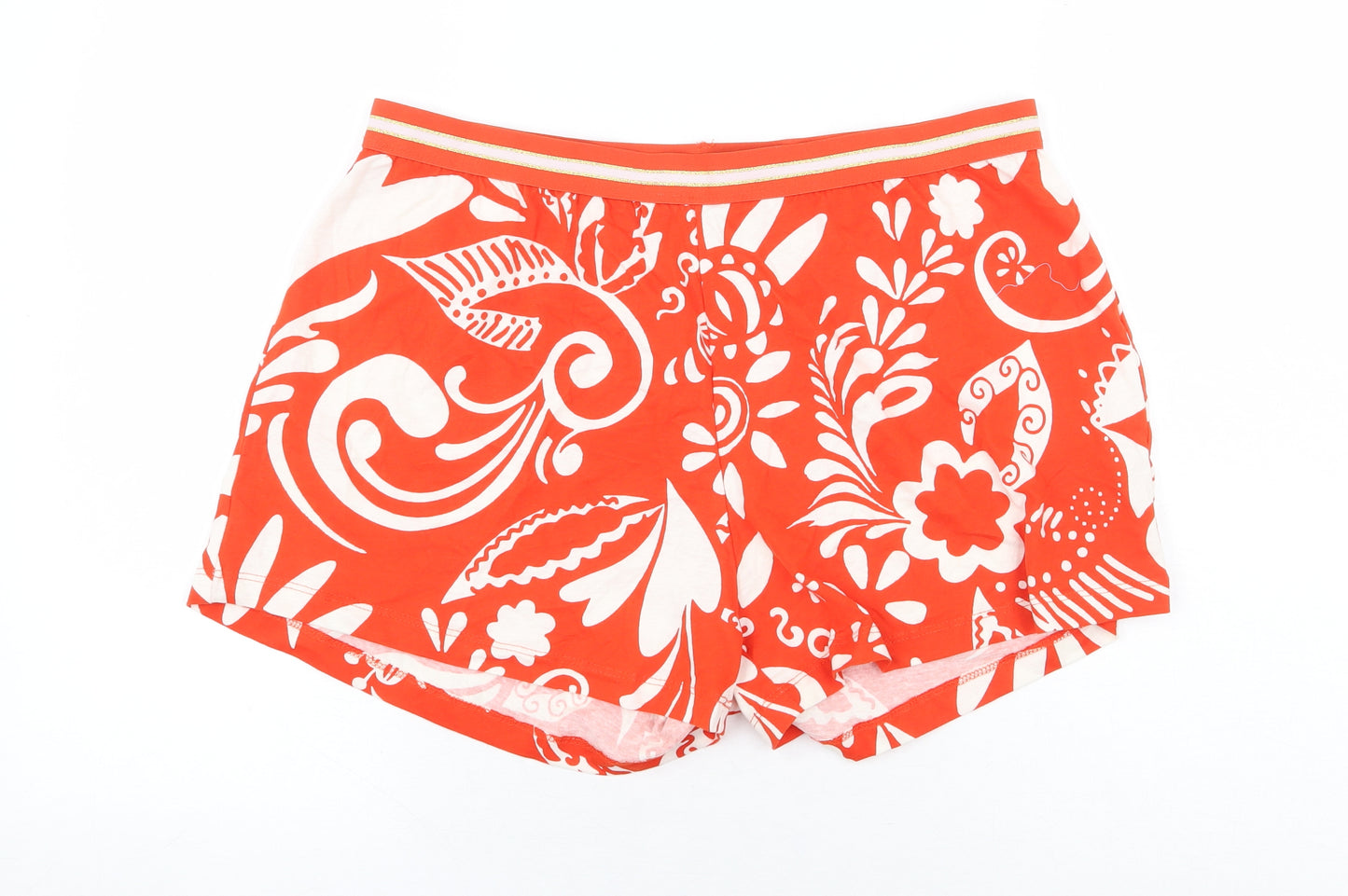 NEXT Womens Orange Geometric 100% Cotton Sweat Shorts Size 14 L3 in Regular Pull On