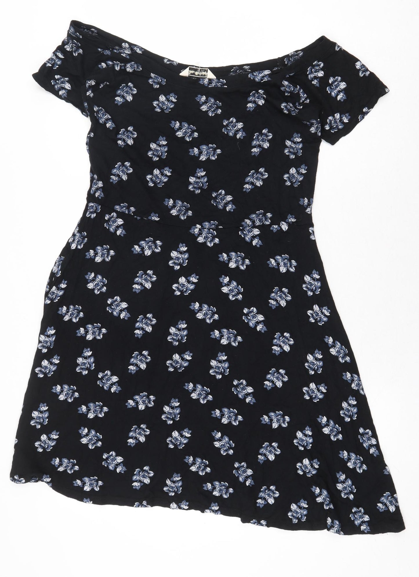 Miss Selfridge Womens Black Floral Viscose A-Line Size 12 Off the Shoulder Pullover