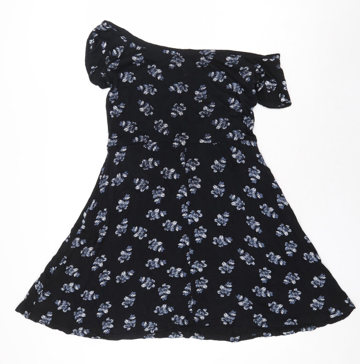 Miss Selfridge Womens Black Floral Viscose A-Line Size 12 Off the Shoulder Pullover