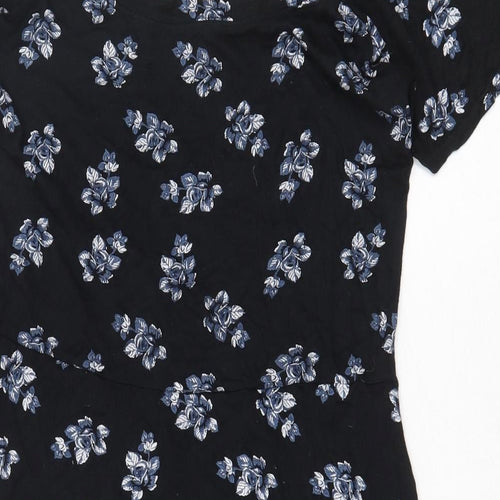 Miss Selfridge Womens Black Floral Viscose A-Line Size 12 Off the Shoulder Pullover