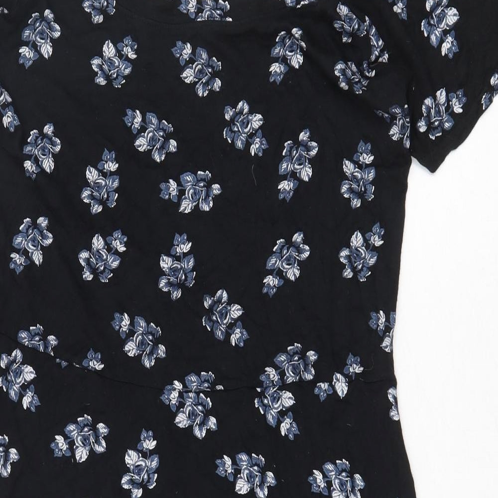 Miss Selfridge Womens Black Floral Viscose A-Line Size 12 Off the Shoulder Pullover