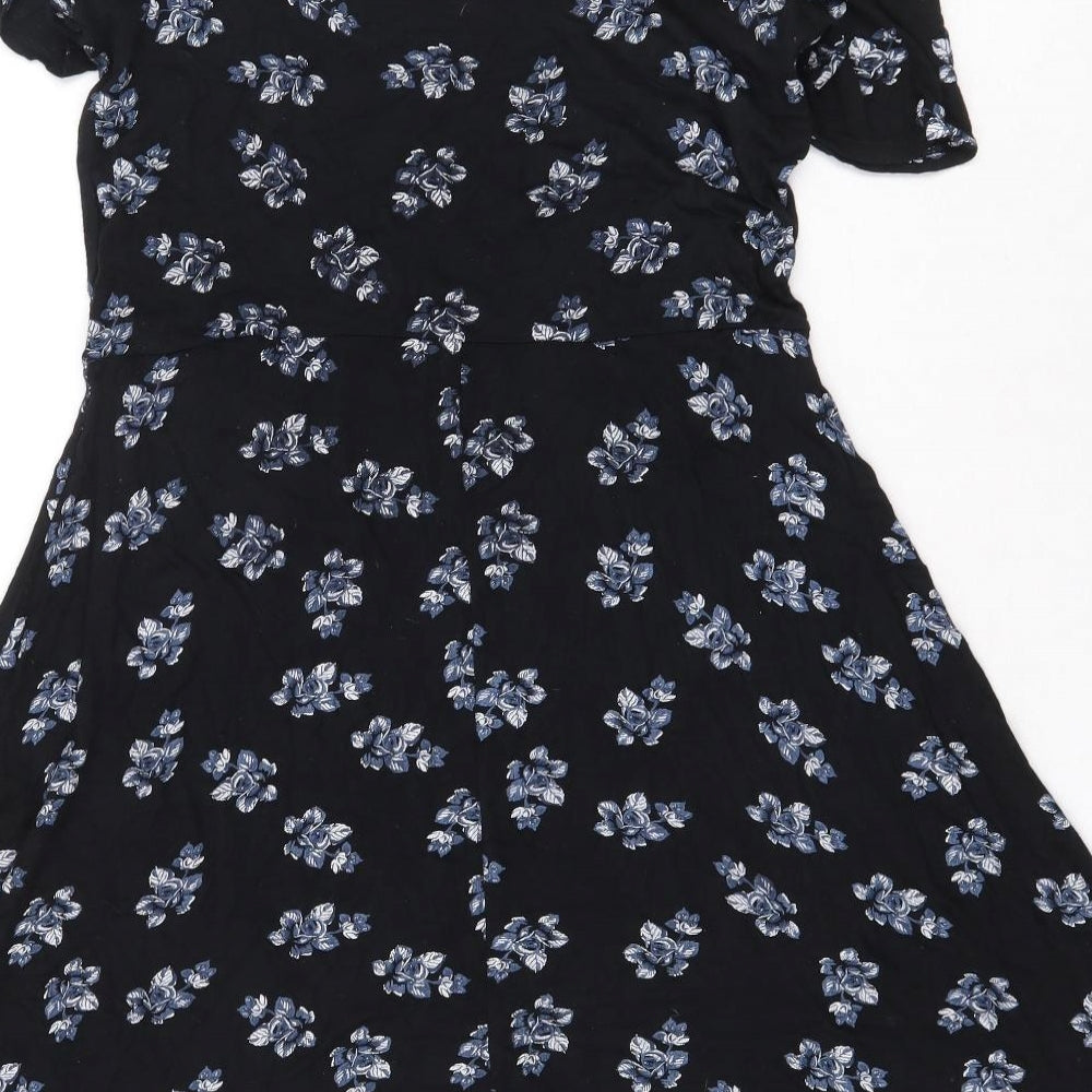 Miss Selfridge Womens Black Floral Viscose A-Line Size 12 Off the Shoulder Pullover