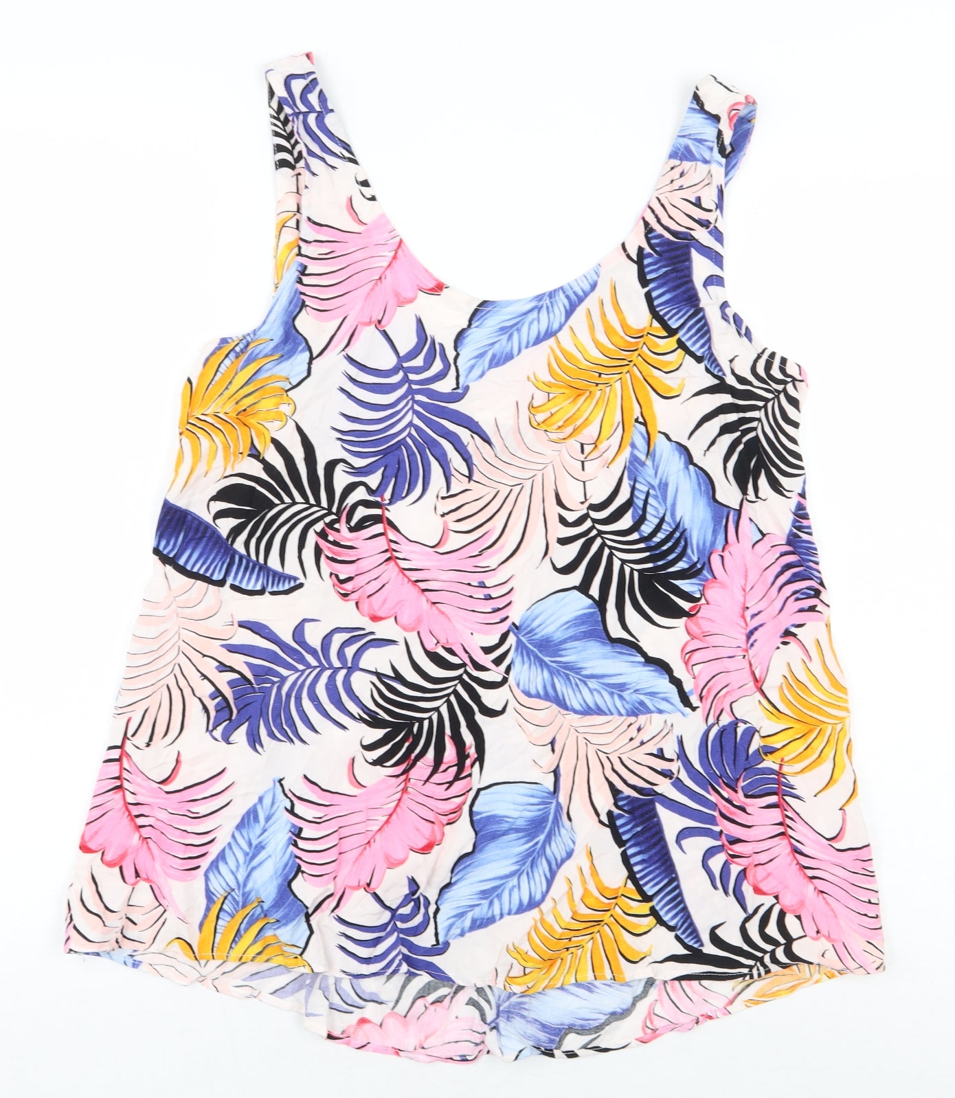 New Look Womens Multicoloured Floral Viscose Basic Blouse Size 14 V-Neck - Back Cut Out, Tie Detail
