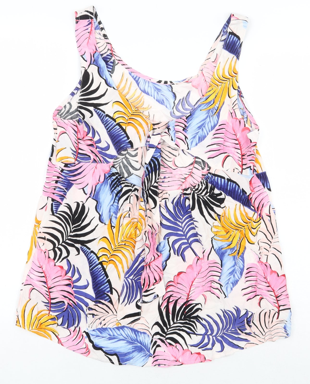 New Look Womens Multicoloured Floral Viscose Basic Blouse Size 14 V-Neck - Back Cut Out, Tie Detail