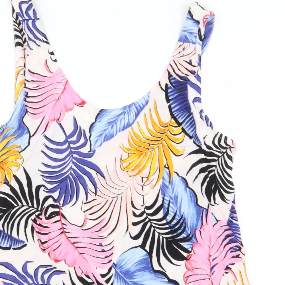 New Look Womens Multicoloured Floral Viscose Basic Blouse Size 14 V-Neck - Back Cut Out, Tie Detail