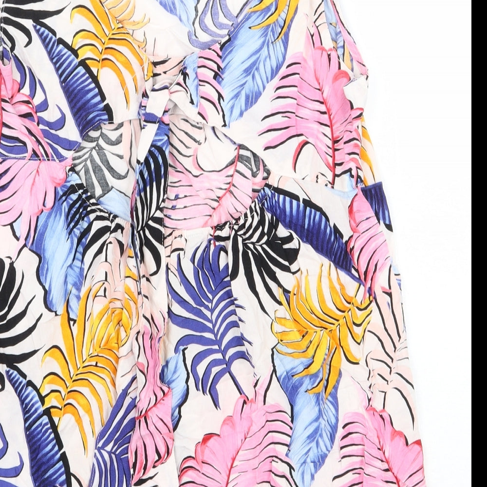 New Look Womens Multicoloured Floral Viscose Basic Blouse Size 14 V-Neck - Back Cut Out, Tie Detail