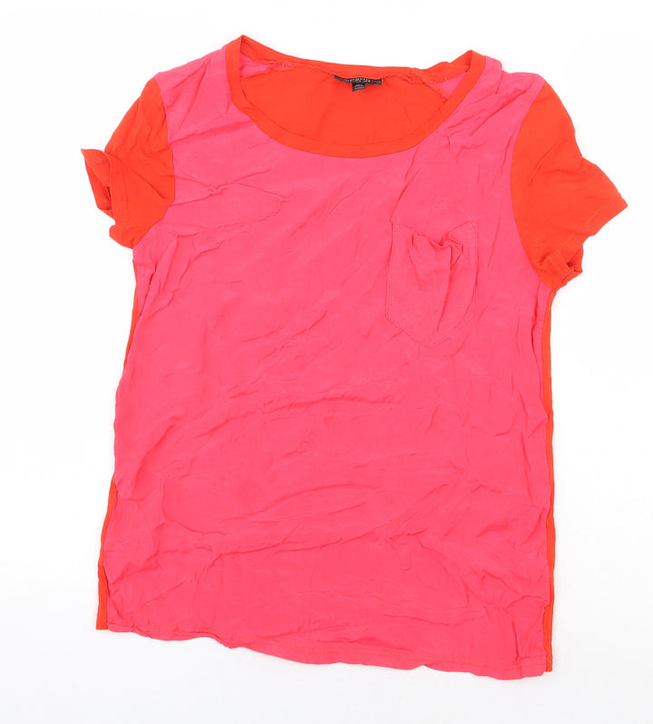 Topshop Womens Red Colourblock Viscose Basic T-Shirt Size 8 Boat Neck