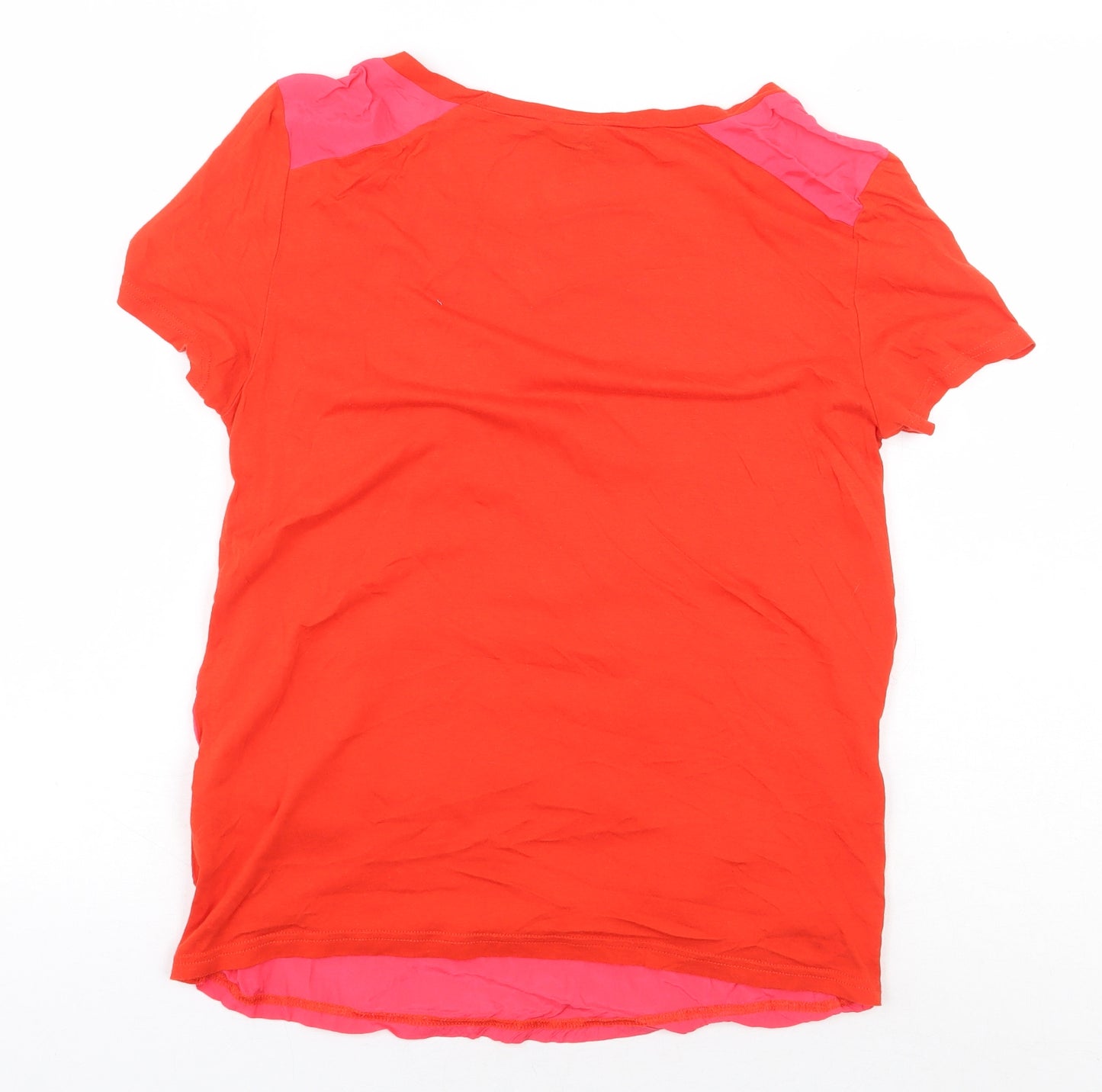 Topshop Womens Red Colourblock Viscose Basic T-Shirt Size 8 Boat Neck