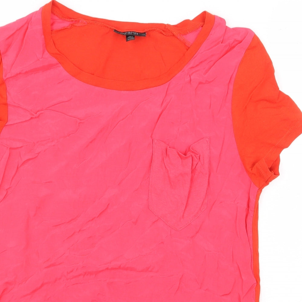 Topshop Womens Red Colourblock Viscose Basic T-Shirt Size 8 Boat Neck
