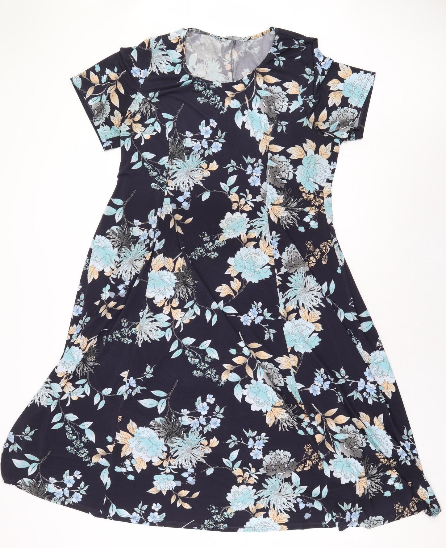 Preworn Womens Blue Floral Polyester A-Line Size 20 Boat Neck Pullover