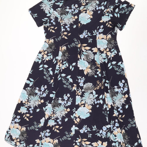 Preworn Womens Blue Floral Polyester A-Line Size 20 Boat Neck Pullover