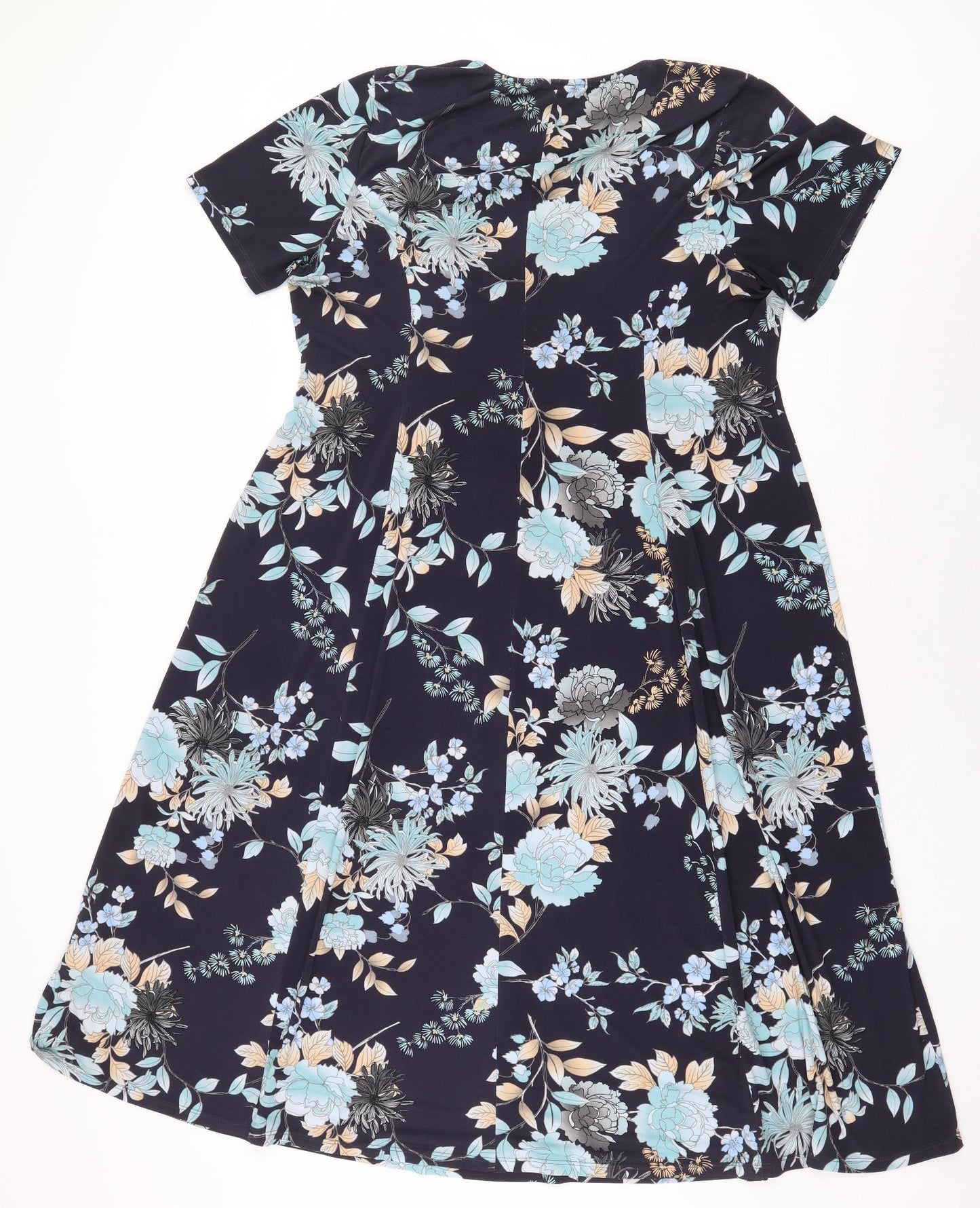 Preworn Womens Blue Floral Polyester A-Line Size 20 Boat Neck Pullover