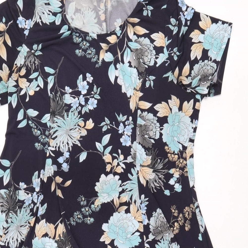 Preworn Womens Blue Floral Polyester A-Line Size 20 Boat Neck Pullover