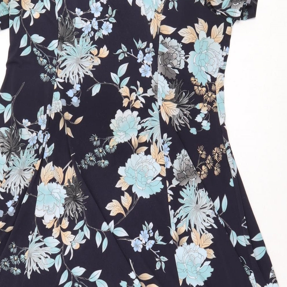 Preworn Womens Blue Floral Polyester A-Line Size 20 Boat Neck Pullover