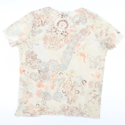 Maliella Gelli Womens Beige Floral Polyester Basic Blouse Size 14 V-Neck - Size 14/16