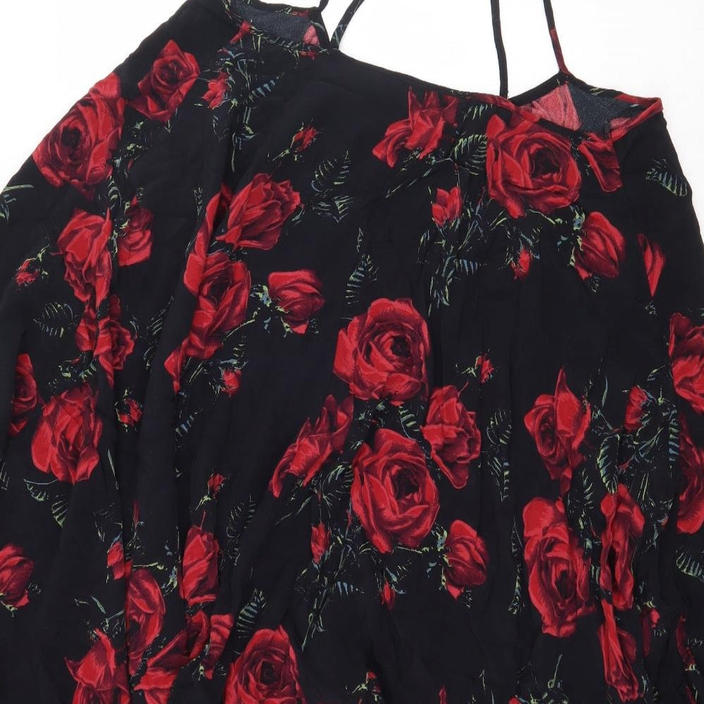 ASOS Womens Black Floral Viscose A-Line Size 10 V-Neck Pullover