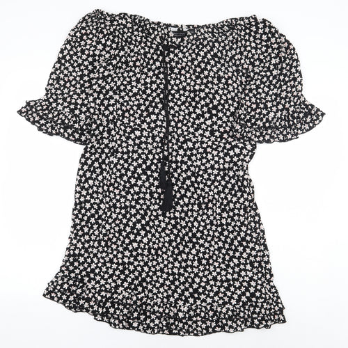 Dorothy Perkins Womens Black Floral Viscose A-Line Size 12 Off the Shoulder Pullover