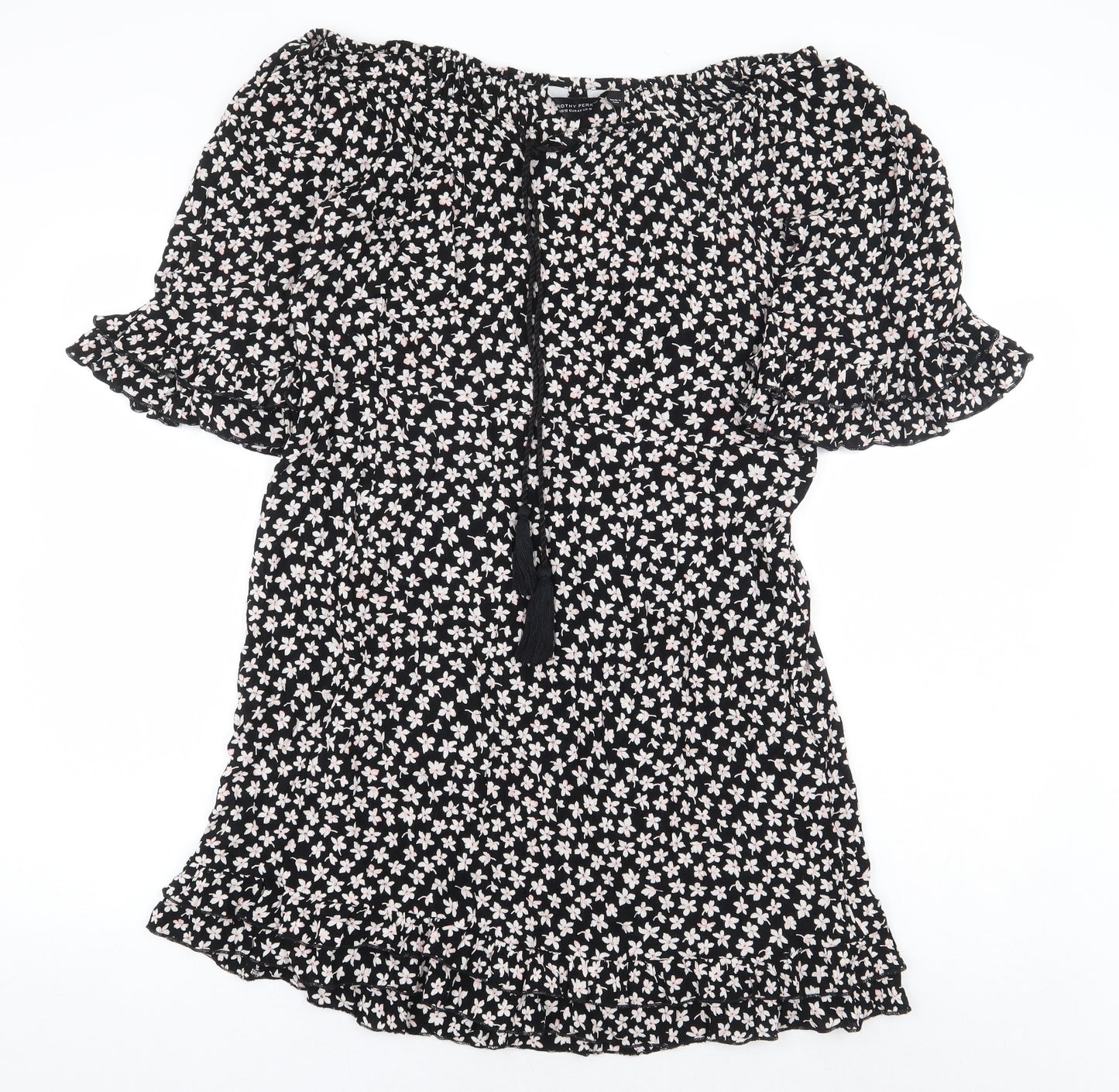 Dorothy Perkins Womens Black Floral Viscose A-Line Size 12 Off the Shoulder Pullover