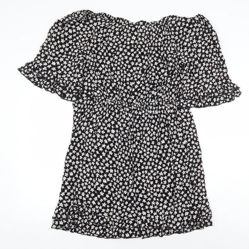 Dorothy Perkins Womens Black Floral Viscose A-Line Size 12 Off the Shoulder Pullover