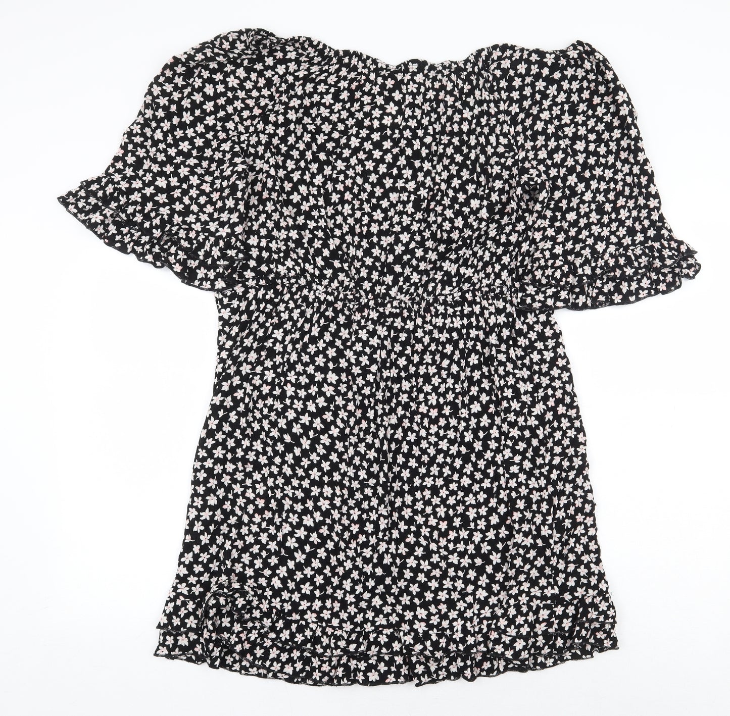 Dorothy Perkins Womens Black Floral Viscose A-Line Size 12 Off the Shoulder Pullover
