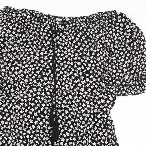 Dorothy Perkins Womens Black Floral Viscose A-Line Size 12 Off the Shoulder Pullover