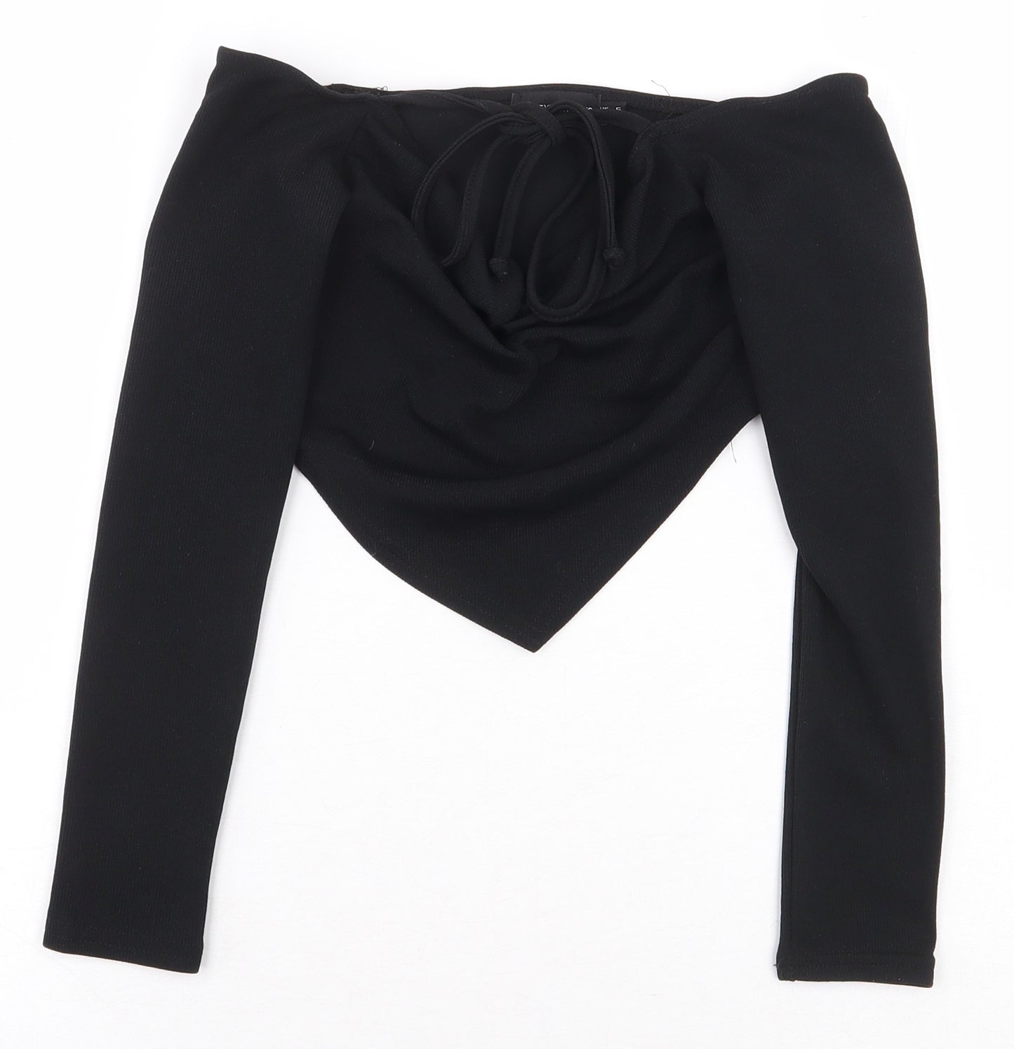 PRETTYLITTLETHING Womens Black Polyester Cropped Blouse Size 6 V-Neck - Asymmetric