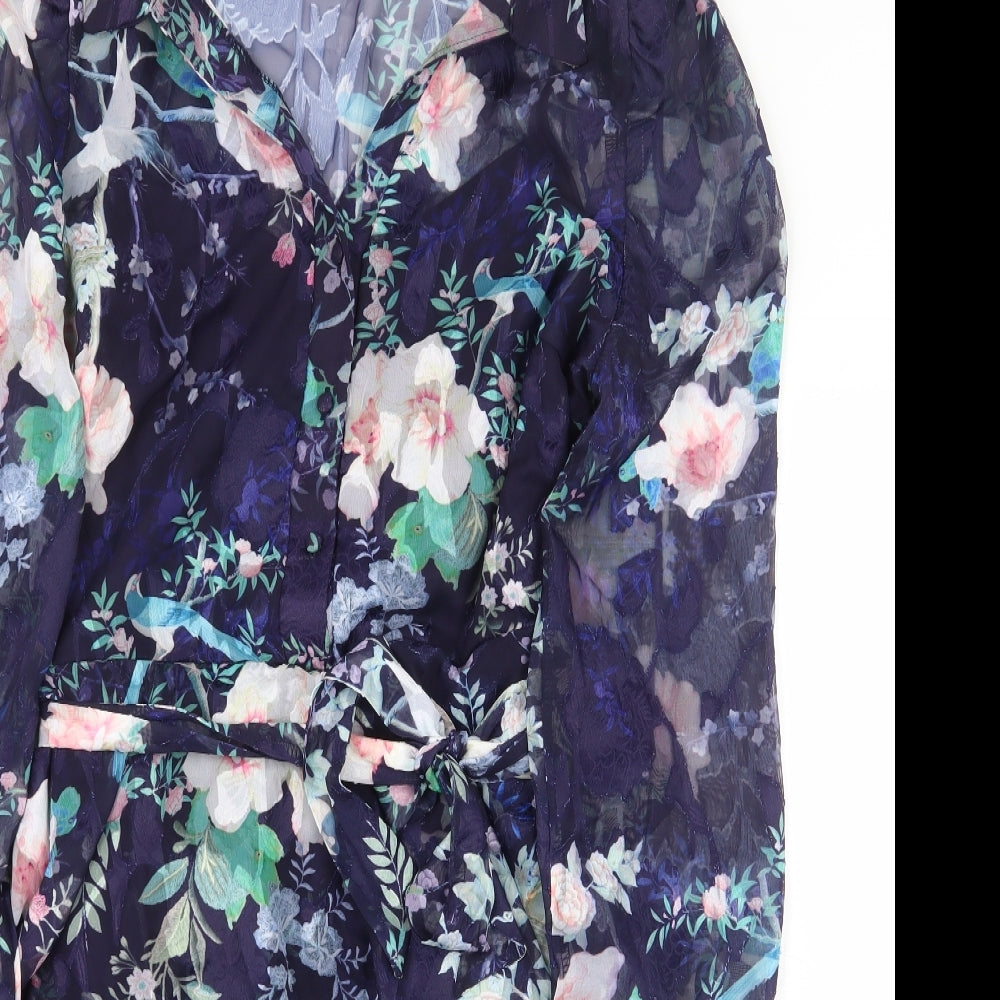 Lipsy London Womens Purple Floral Polyester Maxi Size 14 Collared Button