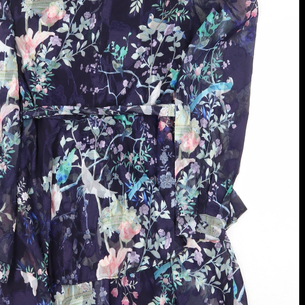 Lipsy London Womens Purple Floral Polyester Maxi Size 14 Collared Button