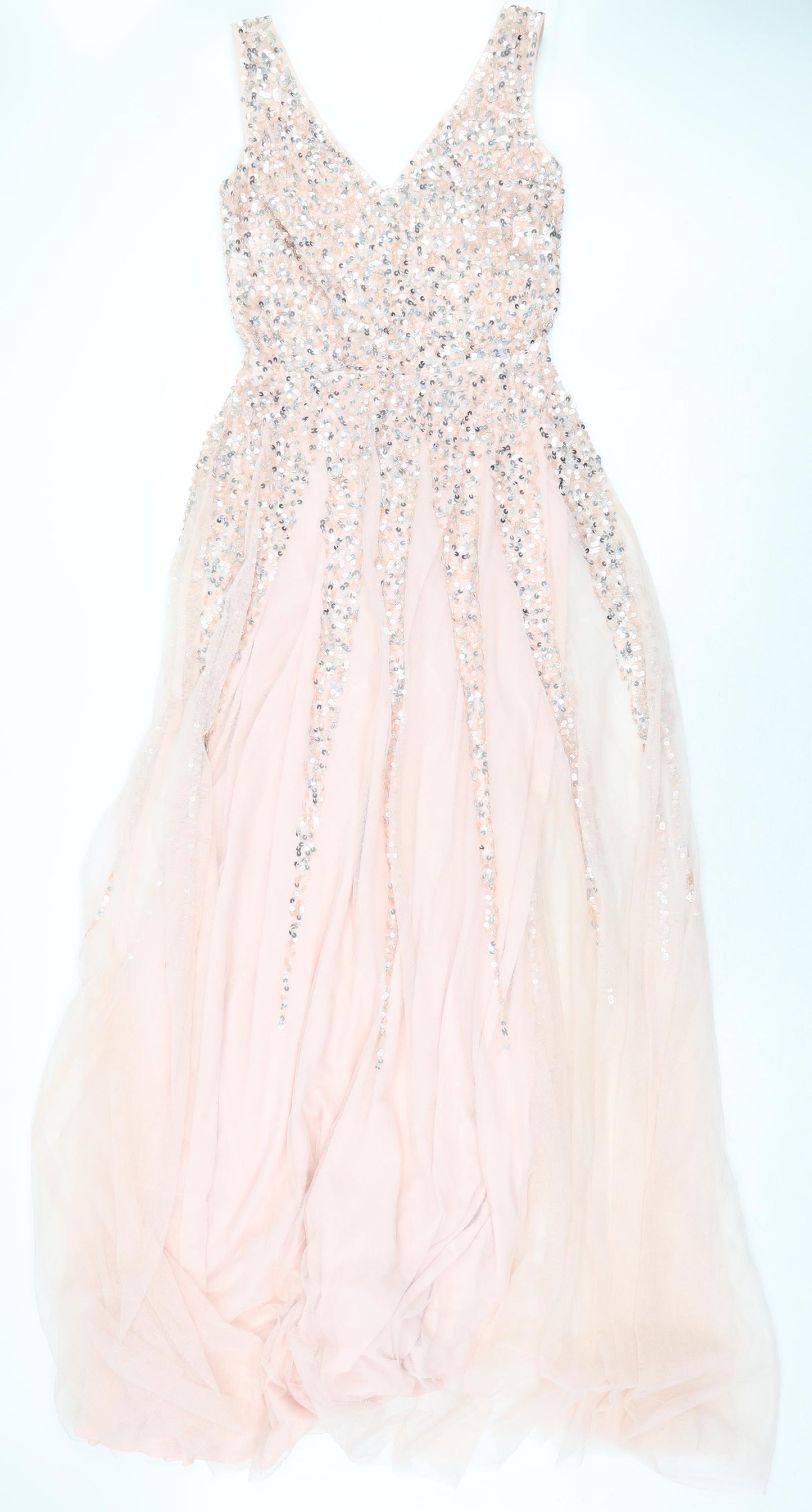 Quiz Womens Pink Polyester Ball Gown Size 12 V-Neck Zip