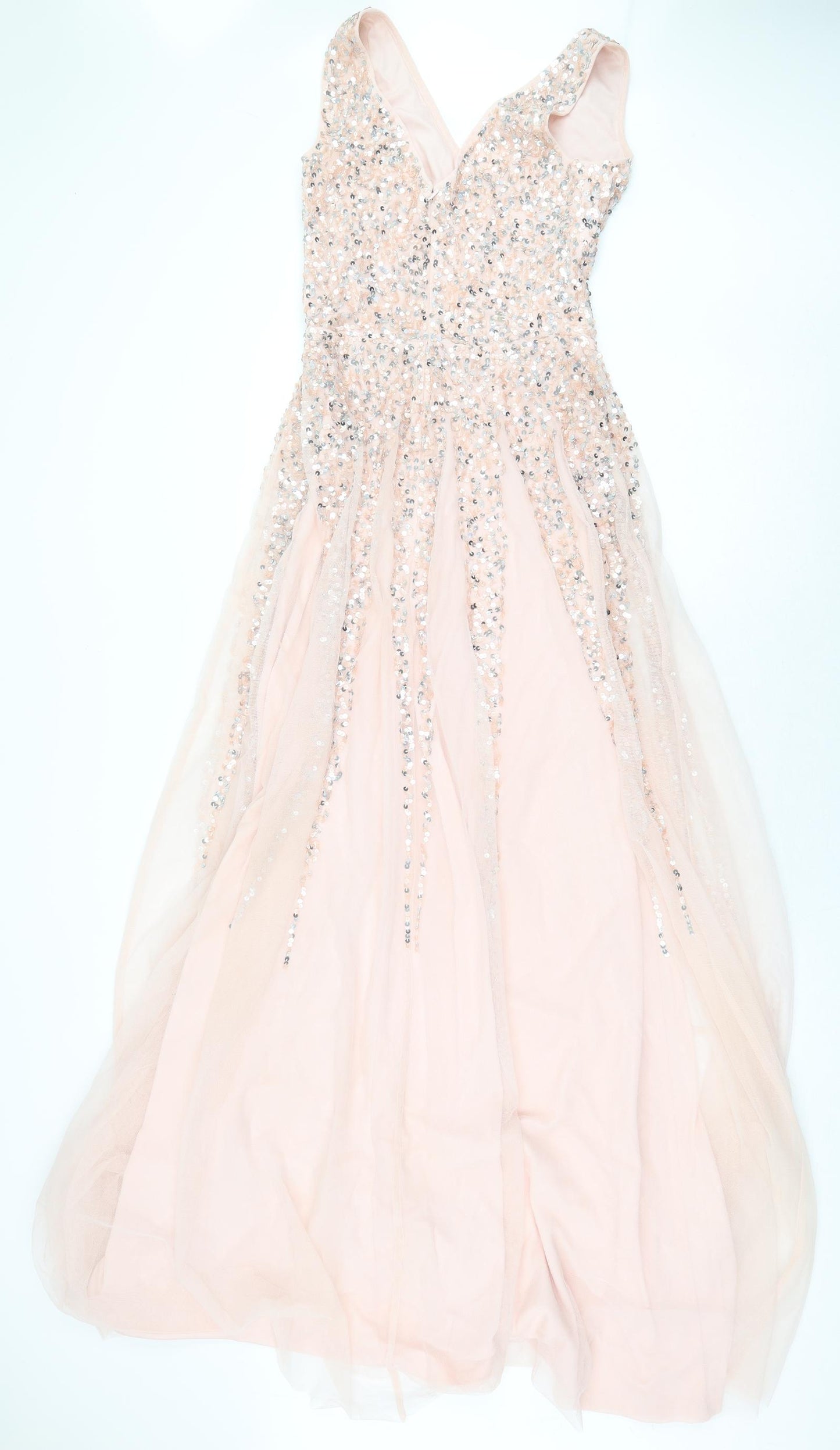 Quiz Womens Pink Polyester Ball Gown Size 12 V-Neck Zip